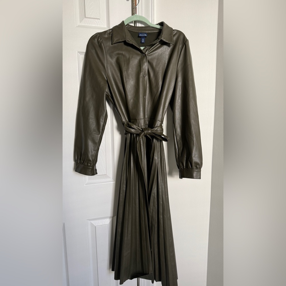 Olive Green Faux Leather Dress